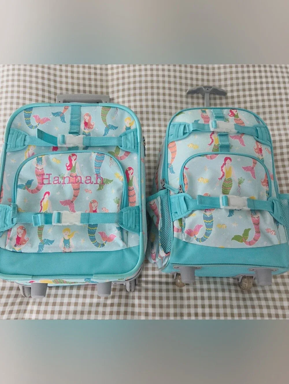Retired Pottery Barn Kids Mackenzie Aqua Mermaid Rolling Suitcase